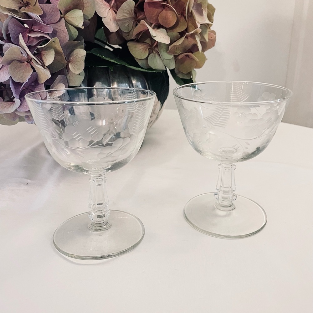 vintage set of two 1950's libbey crystal garland low sherbert glasses